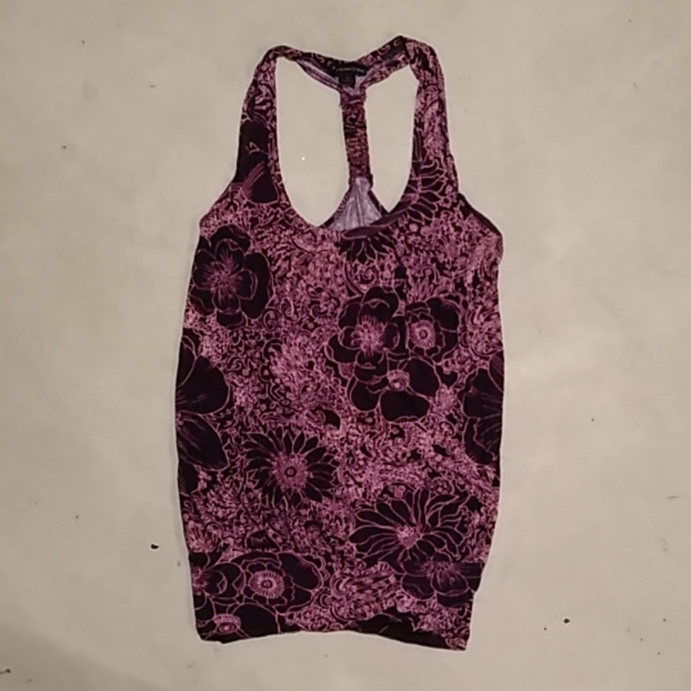 Forever 21 Burgundy and Pink Floral T-back Tank L